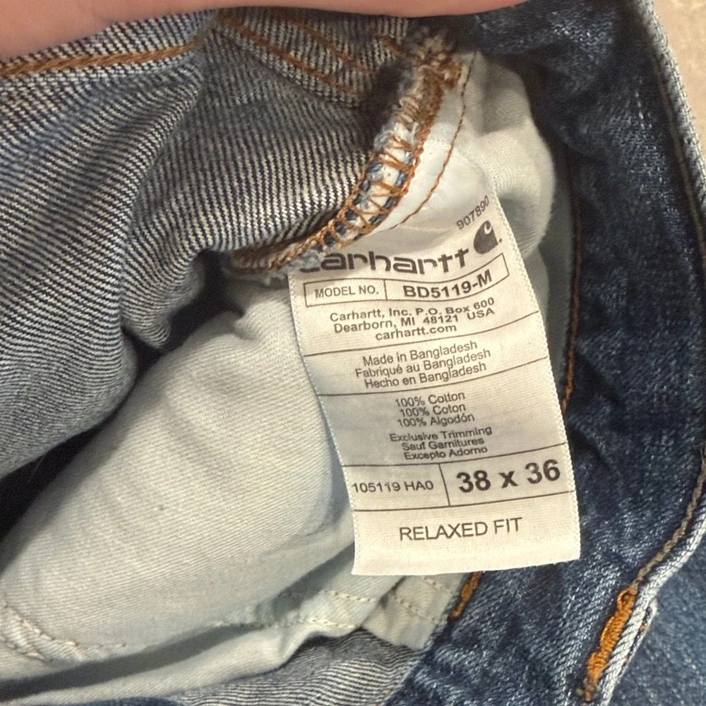 38x36 Carhartt Men’s Relaxed Indigo Blue Work Jeans - Picture 4 of 5